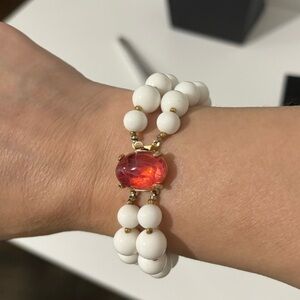 Vintage acrylic double strand bracelet with pink glass